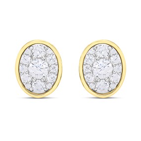 Night & Day Silver And 9ct Gold Oval CZ Earrings - G9964