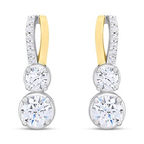 Night & Day Silver And 9ct Gold Double CZ Earrings - G9965