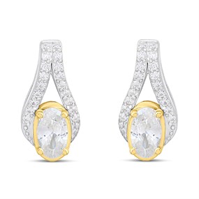 Night & Day Silver And 9ct Gold Oval Halo CZ Earrings - G9966