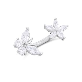 Steel Flower And Butterfly Crystal Belly Bar - J3508