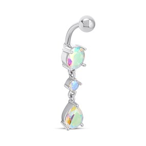 Steel Aurora Borealis CZ Drop Belly Bar - J3539