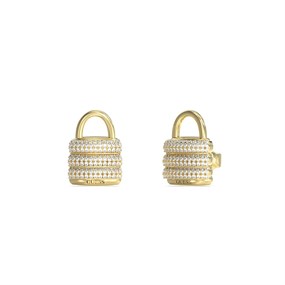 Guess JUBE05419YG Gold Tone Crystal Padlock Stud Earrings - J42297