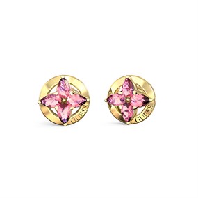 Guess UBE06040YGPK Gold Tone Pink Flower Stud Earrings - J42337