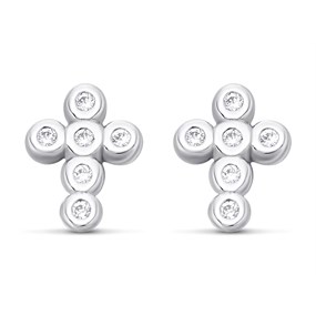 Fossil JFS00544040 Silver Cubic Zirconia Cross Stud Earrings - J4886