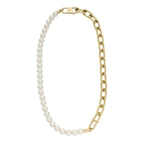 Fossil JF04727710 Gold Tone IP Pearl Effect Link Necklace - J49352