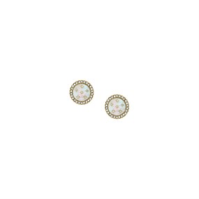 Fossil JF04868710 Yellow Tone Mother Of Pearl And CZ Stud Earrings - J49378