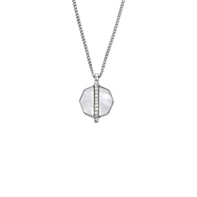 Fossil JF04909040 Steel Mother Of Pearl And Clear Stone Necklace - J49379