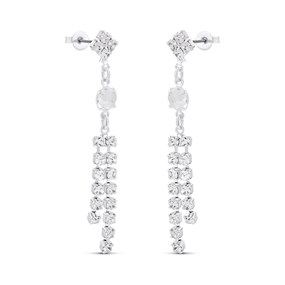 Diamante Cluster Double Line Drop Earrings - J5112
