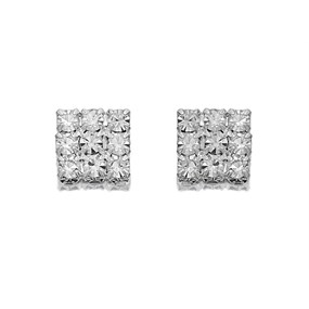 Diamante Square Stud Earrings - 7mm - J5201