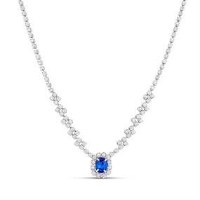 Diamante Crystal Blue Oval Halo Necklet - J5305