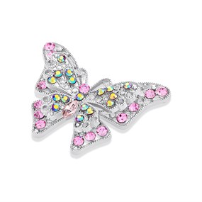 Silver Tone Pink Butterfly Brooch - J5412