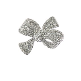 Silver Tone Clear Stone Bow Brooch - J5415