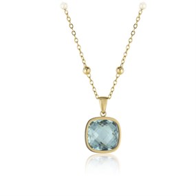 Rotary Stainless Steel Gold Tone Blue CZ Necklace. - J6532