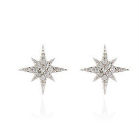 Cachet Silver Tone CZ North Star Stud Earrings - J74194