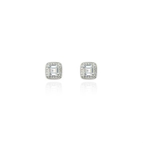 Cachet Silver Tone CZ Square Stud Earrings - J74196