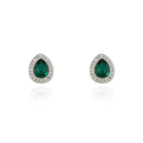 Cachet Silver Tone Green And Clear CZ Teardrop Stud Earrings - J74210