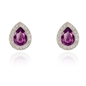 Cachet Silver Tone Talma Purple Cry Teardrop Stud Earrings - J74223