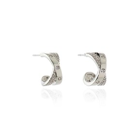 Cachet Silver Tone Clara CZ Twist Hoop Earrings - J74225
