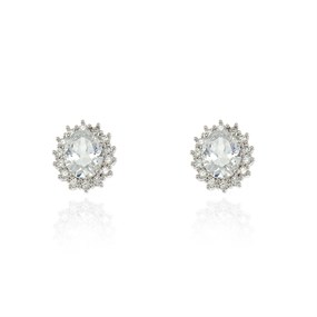 Cachet Silver Tone Oval CZ Cluster Stud Earrings - J74226