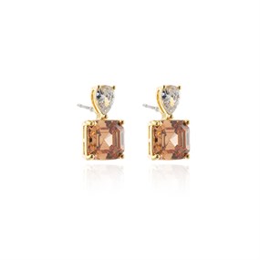 Cachet Gold Tone Teardrop And Square CZ Drop Earrings - J74227