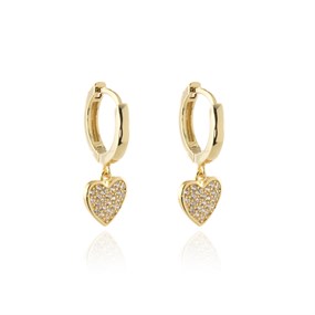 Cachet Gold Tone CZ Heart Hoop Drop Earrings - J74228