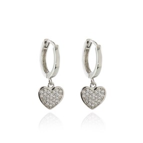 Cachet Silver Tone CZ Heart Hoop Drop Earrings - J74229