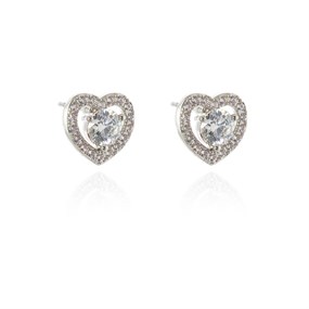 Cachet Silver Tone Cora CZ Heart Stud Earrings - J74240