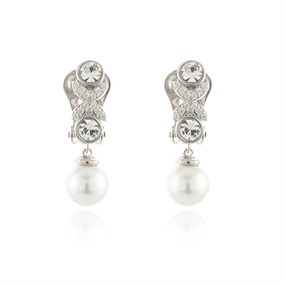 Cachet Silver Tone Petra CZ and Imitation Pearl Clip Earrings - J74242