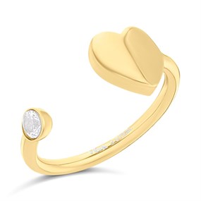 VIVA Gold Tone Steel Open Heart Cubic Zirconia Ring - J76146