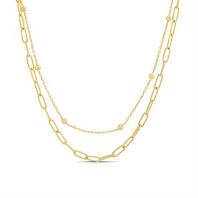 Viva Gold Tone Steel Layered Paperlink Necklace - J76156