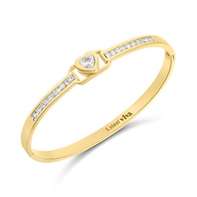 Viva Gold Tone Steel Crystal Heart Bangle - J76160