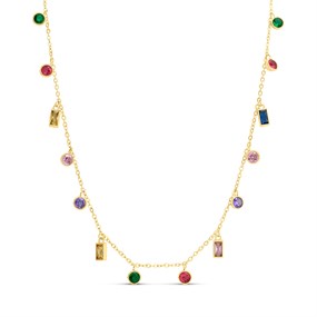 Viva Gold Tone Steel Multi Colour CZ Necklace - J76163