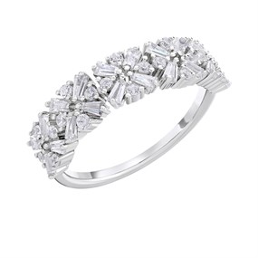 Briolette Silver Cubic Zirconia Daisies Ring - J77156
