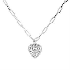 Briolette Silver Cubic Zirconia Heart Necklace - J77164