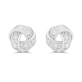 Briolette Silver CZ Double Knot Stud Earrings - J77171