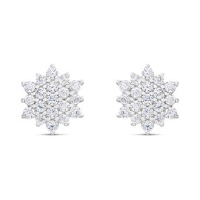 Briolette Silver CZ Starburst Stud Earrings - J77172