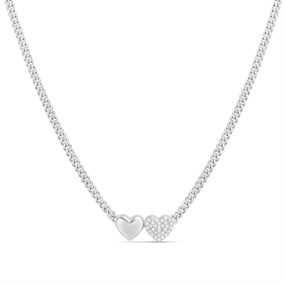 Briolette Silver CZ Double Heart Curb Necklace - J77176