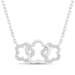 Briolette Silver CZ Three Flower Necklace - J77178