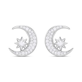 Briolette Silver CZ Moon And Star Earrings - J77188