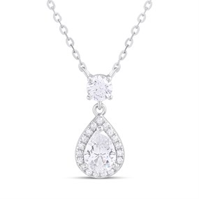 Briolette Silver CZ Teardrop Necklace - J77193