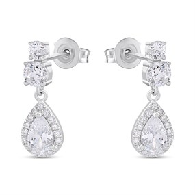 Briolette Silver CZ Teardrop Drop Earrings - J77194