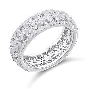 Briolette Silver CZ Flower Ring - J77195