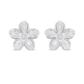 Briolette Silver CZ Flower Earrings - J77199