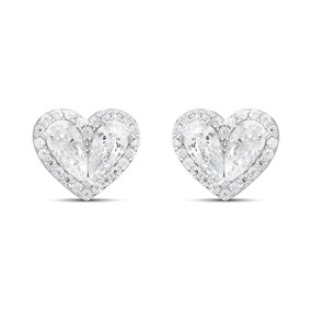 Briolette Silver CZ Heart Stud Earrings - J77202