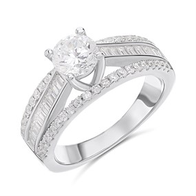 Briolette Silver CZ Three Row Ring - J77203