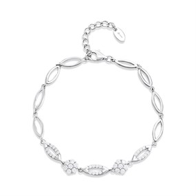 Briolette Silver CZ Flower And Oval Links Bracelet - J77204