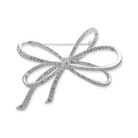 Anne Klein Silver Tone Crystal Bow Brooch - J78318