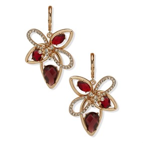 Anne Klein Gold Tone Crystal Drop Floral Earrings - J78437