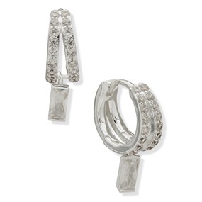 Anne Klein Silver Tone Cubic Zirconia Huggie Drop Earrings - J78443