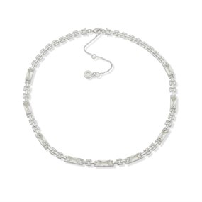 Anne Klein Silver Tone Cubic Zirconia Linked Chain Necklace - J78444